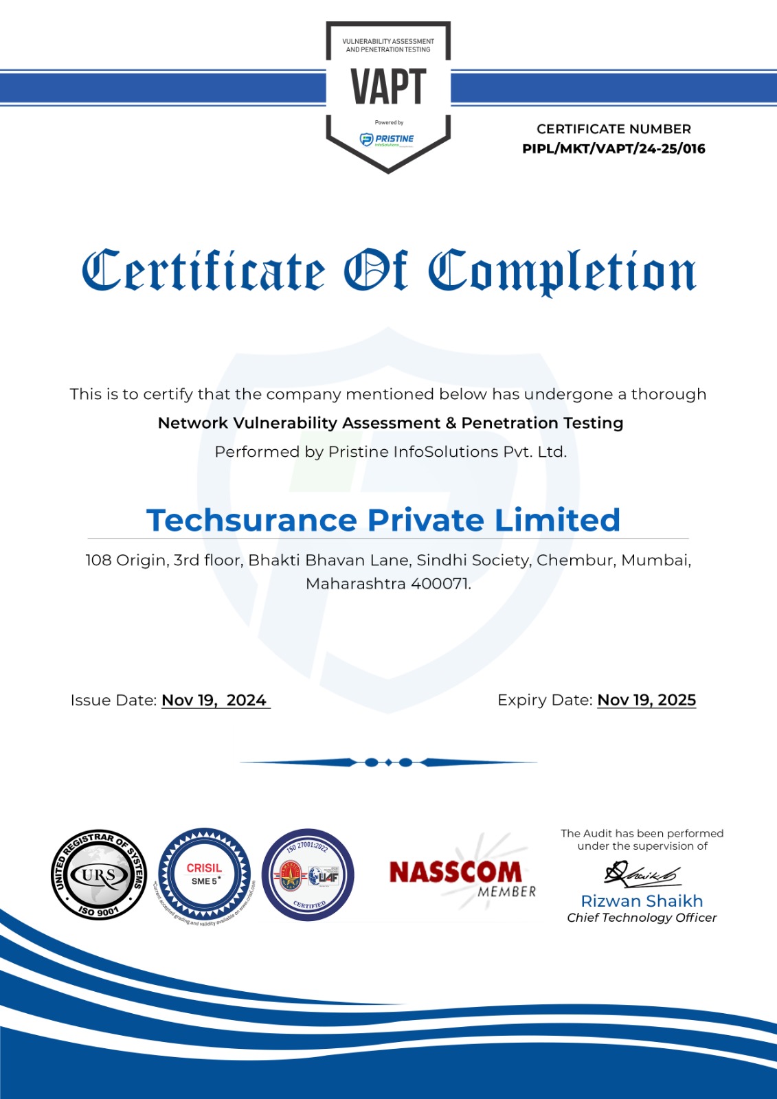 Network Vulnerability Assessment and Penetration Testing (VAPT) Certified